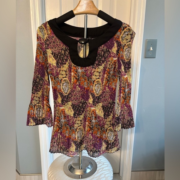 unknown Tops - Colorful Peplum Blouse with Bell Sleeves
